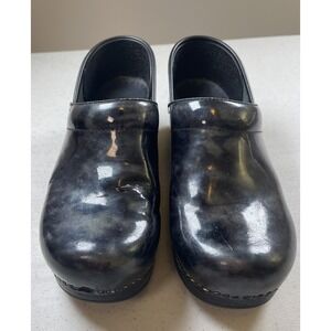 Dansko Clogs Black Marble Leather Comfort Slip On Shoes -‎ Women's 38 (7-1/2)